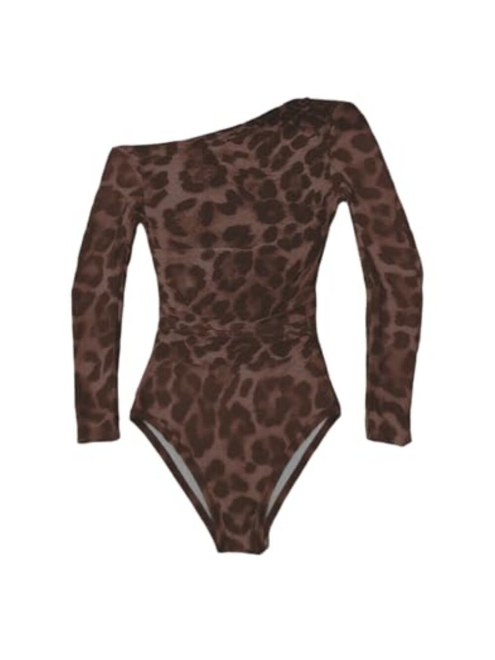 Mesh Cheetah Leopard Print One Shoulder Bodysuit Long Sleeve High Cut Leotard